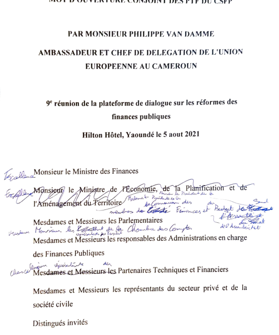 PLATEFORME DE DIALOGUE SUR LES FINANCES PUBLIQUES: MOT D’OUVERTURE CONJOINT DES PTF DU CSFP