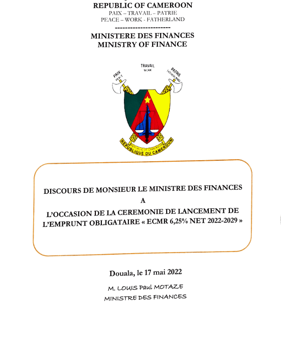 Emprunt obligataire  : Allocution du Ministre des Finances du Cameroun