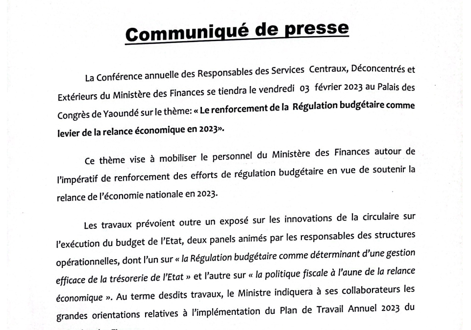 COMMUNIQUE DE PRESSE: CONFERENCE ANNUELLE 2023