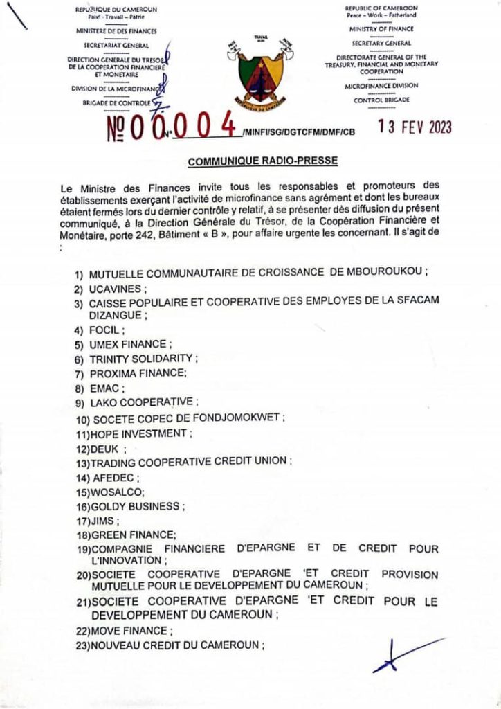 communique-de-presse:-etablissements-de-microfinance-exercant-sans-agrement