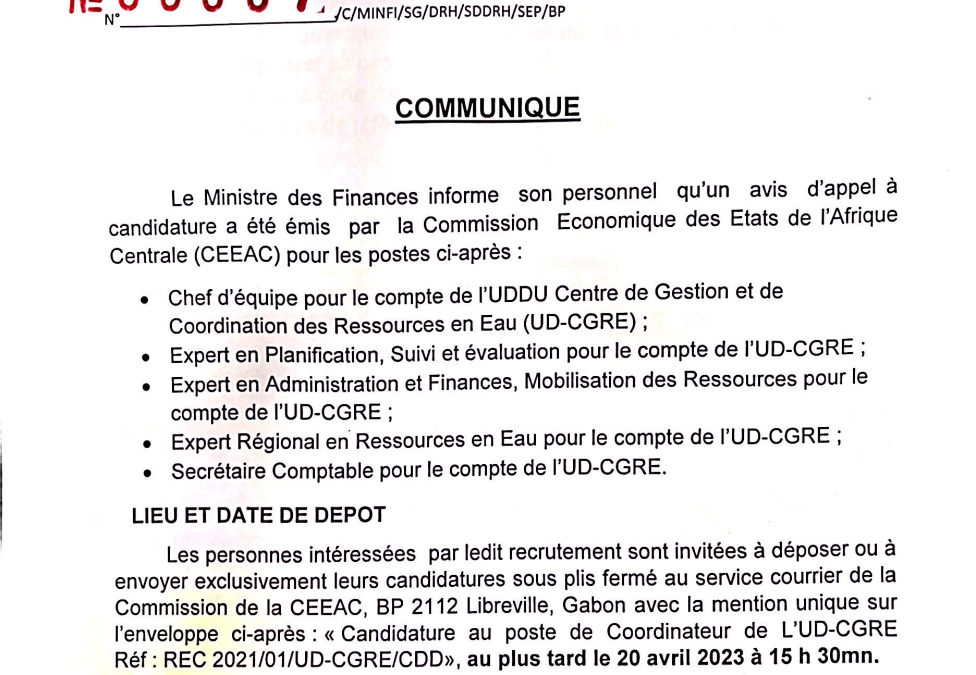 COMMUNIQUE DE PRESSE: APPEL A CANDIDATURE CEEAC