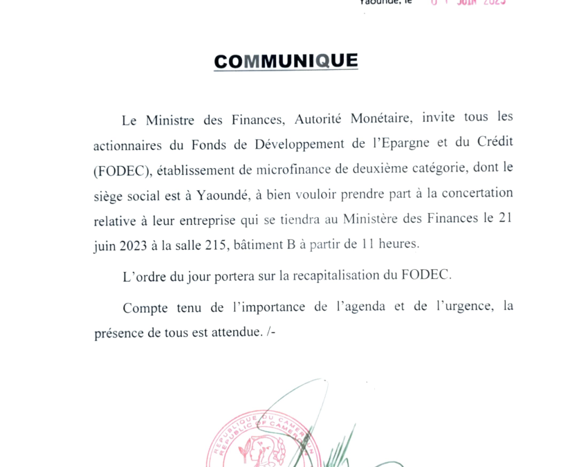 Communiqué de presse relatif au FODEC