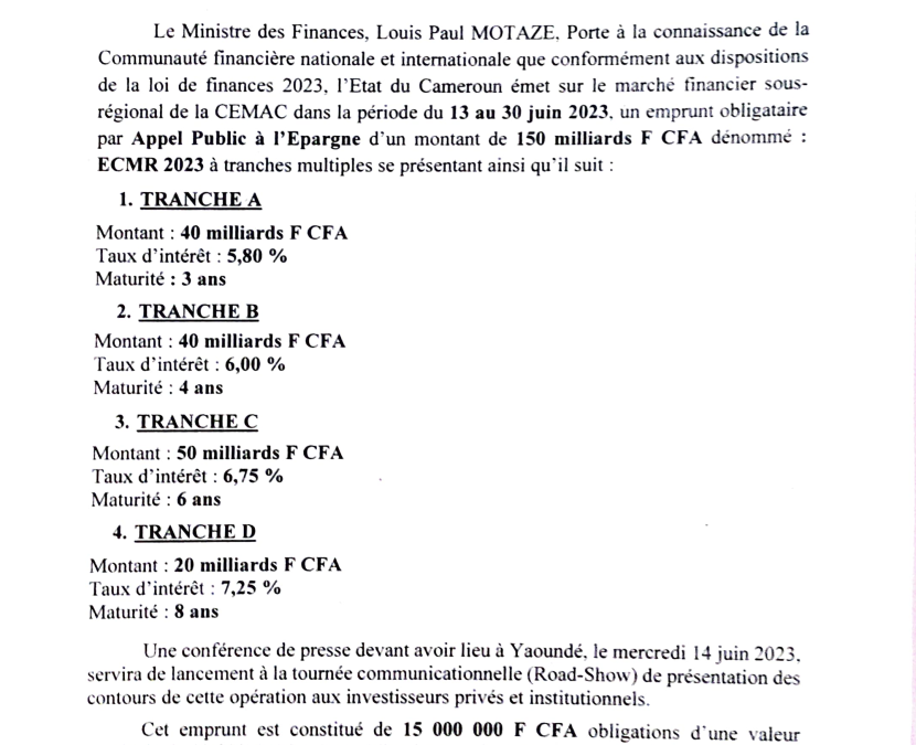 Communiqué de presse relatif à un emprunt obligataire par Appel Public à l’Epargne