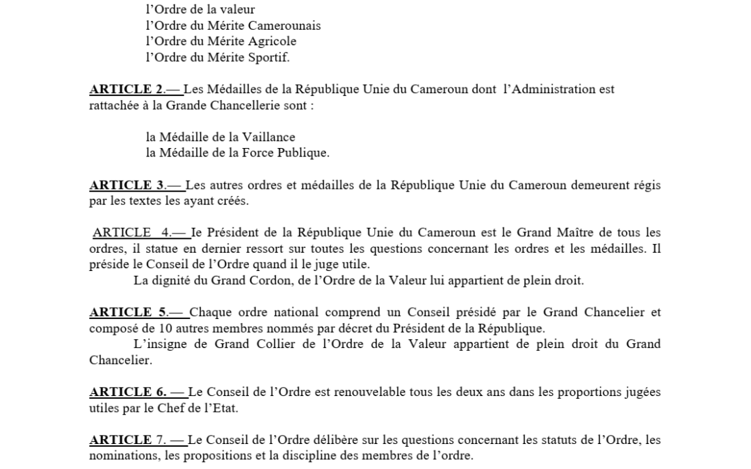 ORDONNANCE N° 72/24 PORTANT REORGANISATION DES ORDRES NATIONAUX
