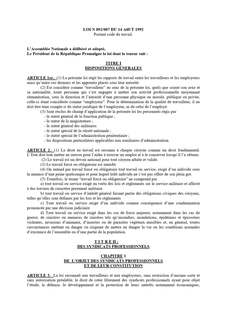 loi-n°-092/007-regissant-les-rapports-de-travail-entre-les-travailleurs-et-les-employeurs