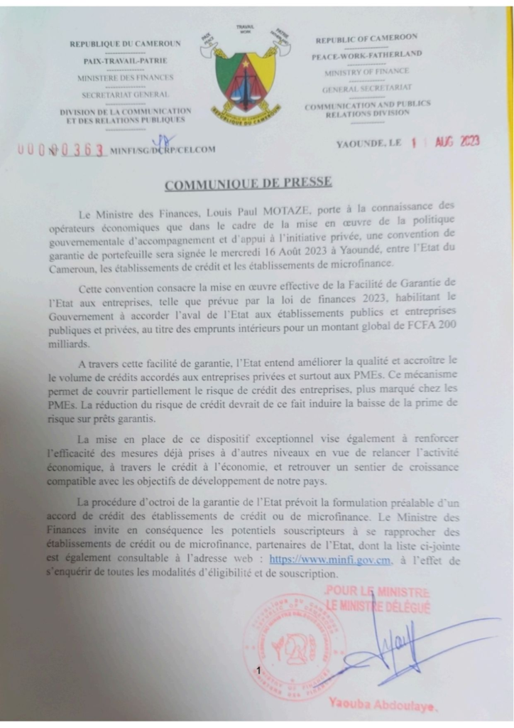 communique-de-presse-du-11-aout-2023-relatif-a-la-signature-de-garantie-de-l’etat-camerounais