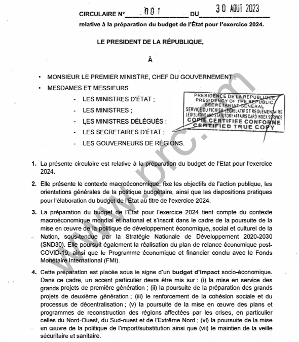 Circulaire relative à la préparation du budget pour l’exercice 2024
