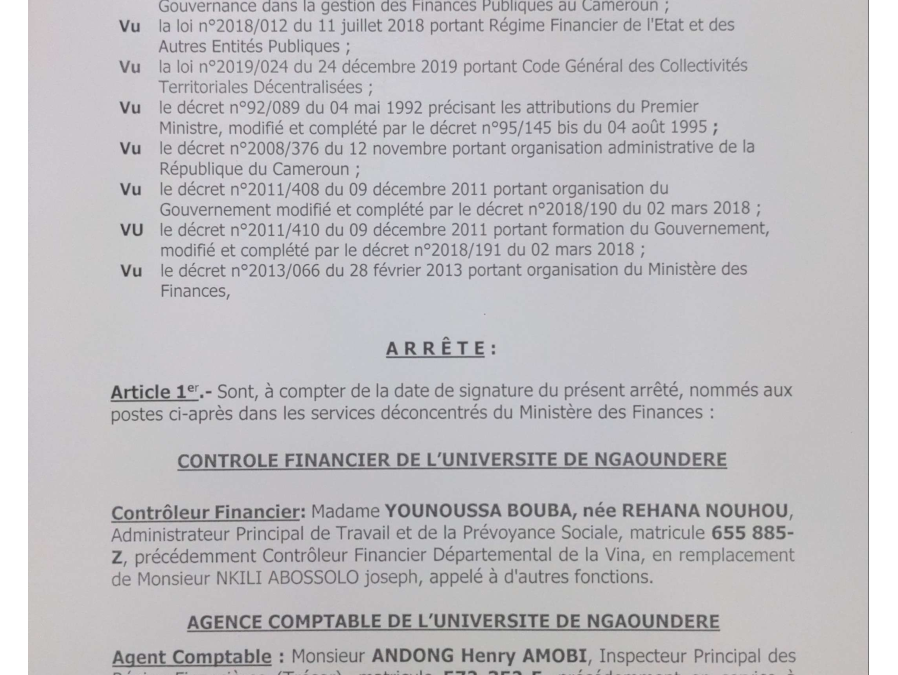 NOMINATIONS AU MINFI DANS LES SERVICES DECONCENTRES
