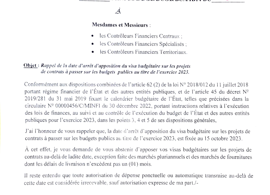 NOTE DE SERVICE ARRET D’APPOSITION DU VISA BUDGETAIRE 2023