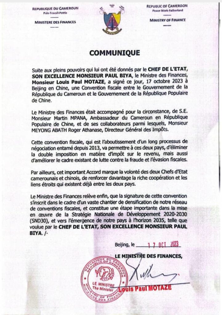 communique-relatif-a-la-convention-fiscale-entre-le-cameroun-et-la-chine