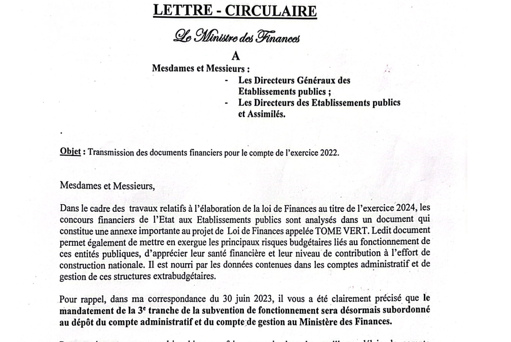 LETTRE CIRCULAIRE DU 09 OCTOBRE 2023