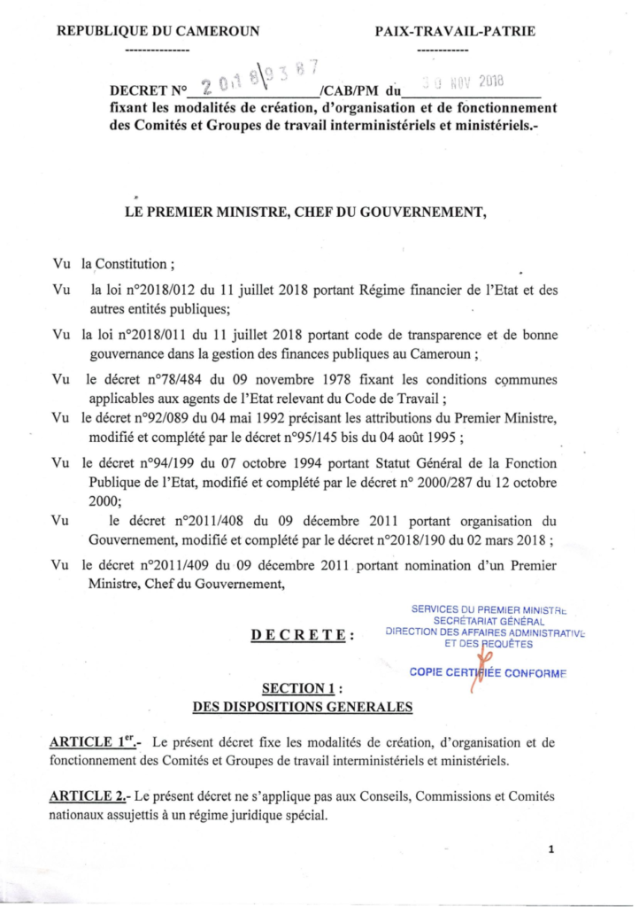 decret-n°2018-9398cabpm-du-30-novembre-2018-fixant-les-modalites-de-creation,-organisation-et-fonctionnement-des-comites-et-groupes-de-travail-interministeriels