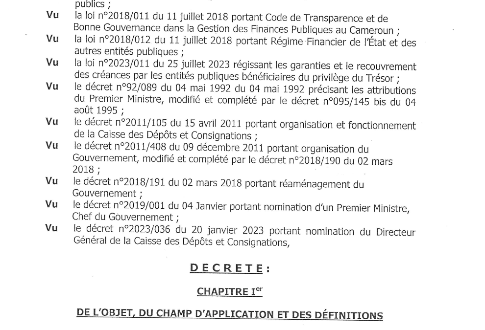 Décret sur le transfert des Fonds et Valeurs de la CDEC