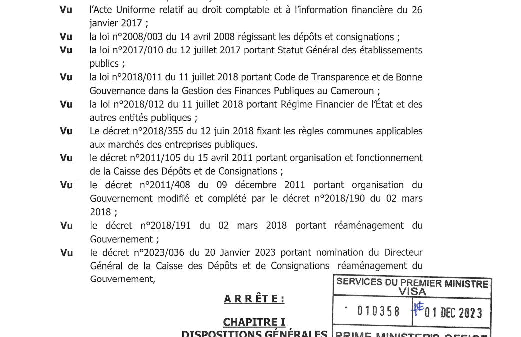 Arrêté Fixant les règles relatives à l’organisation financière et comptable