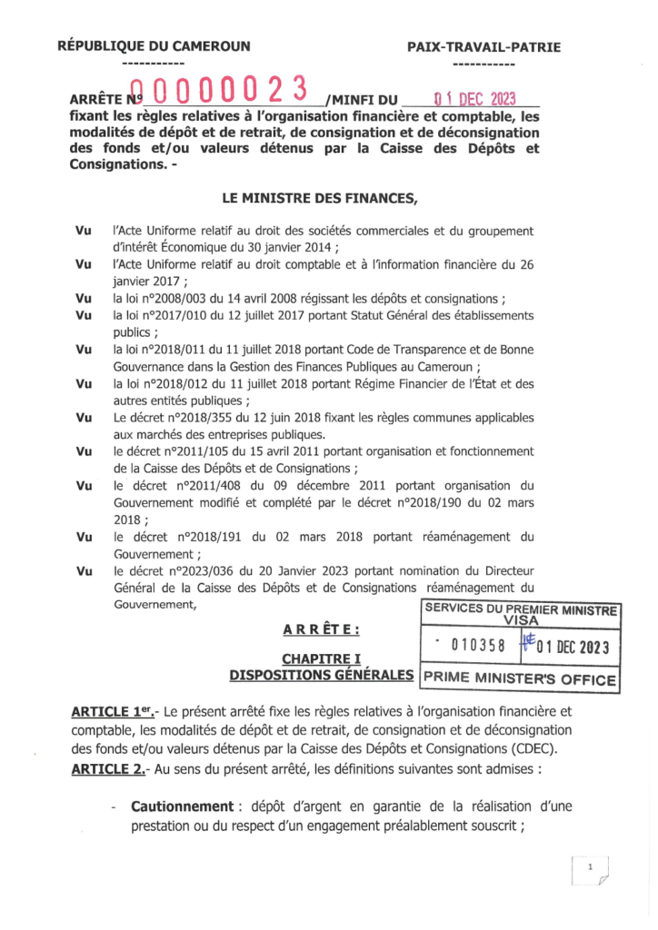 arrete-fixant-les-regles-relatives-a-l’organisation-financiere-et-comptable