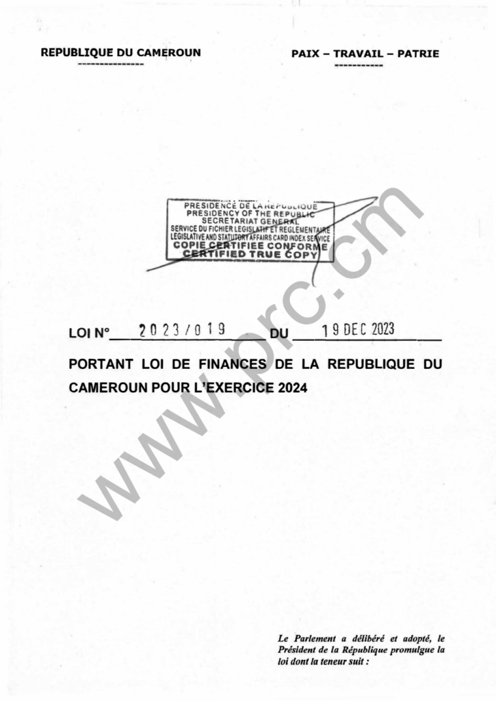 loi-n°2023/019-du-19-decembre-2023-portant-loi-de-finances-de-la-republique-du-cameroun-pour-l’exercice-2024