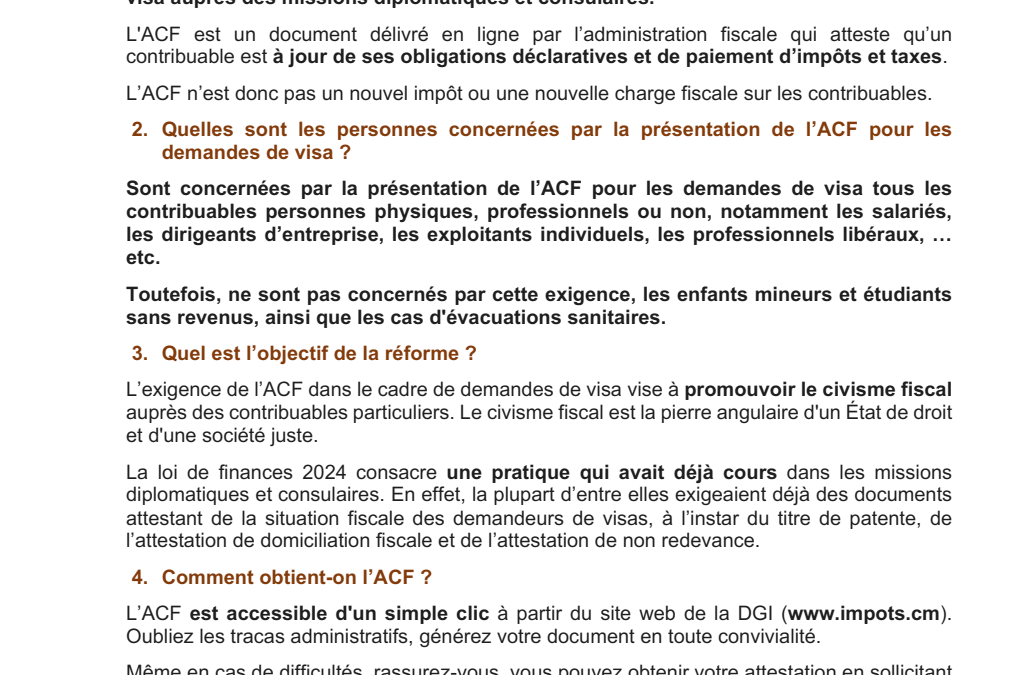 ATTESTATION DE CONFORMITE FISCALE EN CINQ POINTS