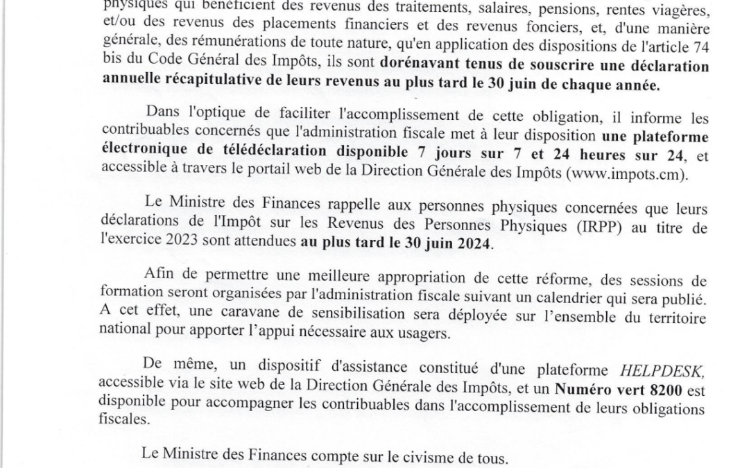 Communiqué de presse relatif à l’IRPP